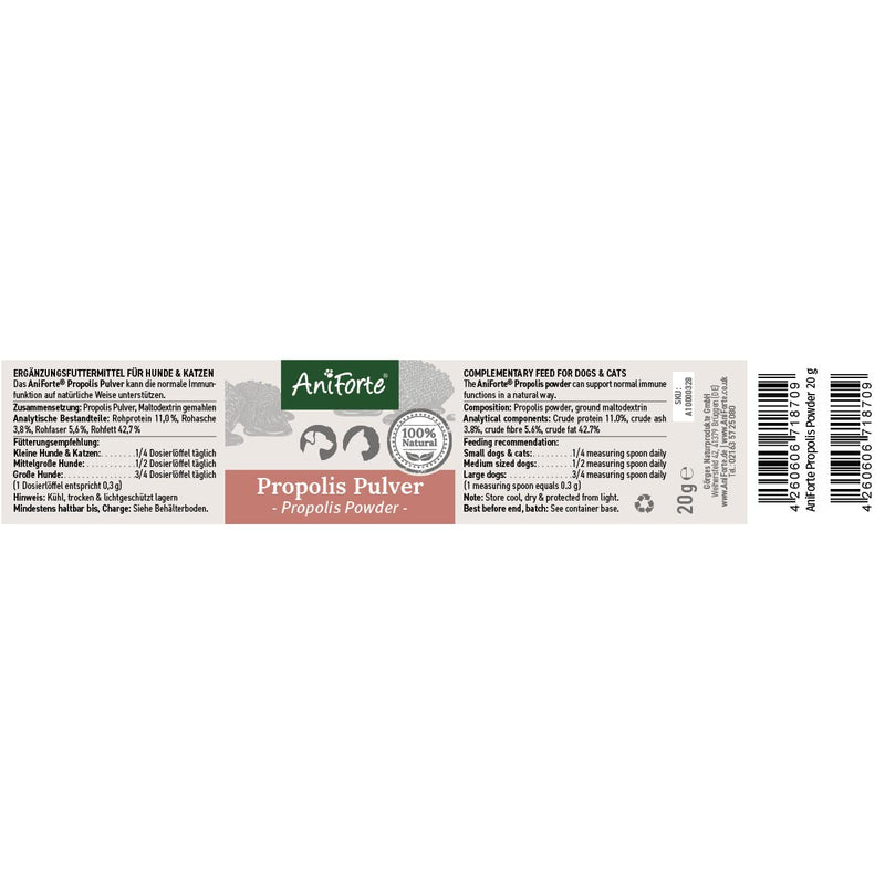 AniForte Propolis Powder for Dogs & Cats 20g - Natural propolis powder to support the immune system, defenses and vital skin - BeesActive Australia