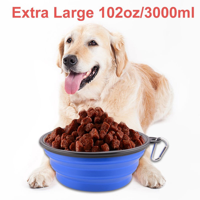 Extra Large Collapsible Dog Bowl, XL Travel Dog Bowl, Foldable Travel Water Dish, 102oz X-large Portable Collapsable Traveling Bowls with Carabiner for Dogs Walking, Hiking (Blue) Extra Large, 102oz 102oz-Blue - BeesActive Australia