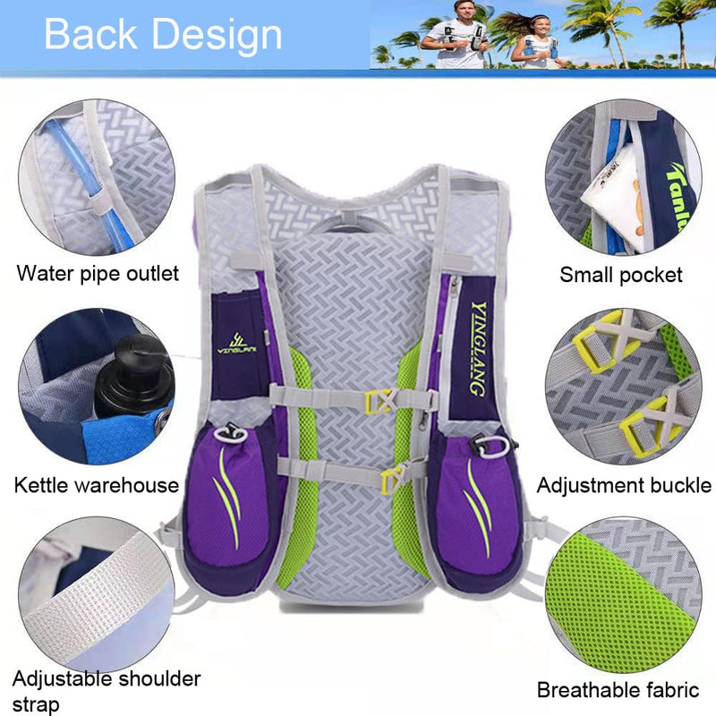 Lightweight Hydration Vest With 1.5L Water Bladder - Breathable Backpack for Running, Cycling, Hiking, Marathon - Men Women (0001 Purple) 0001 Purple