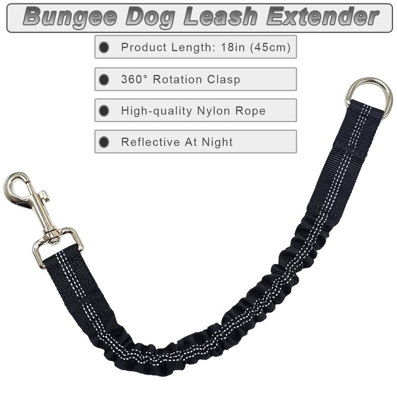 Short Dog Leash Extender, 18 in Bungee Shock Absorbing, Nylon Multifunctional Dog Leash for Medium Large Dogs Walking Training Running 18 Inch black - BeesActive Australia