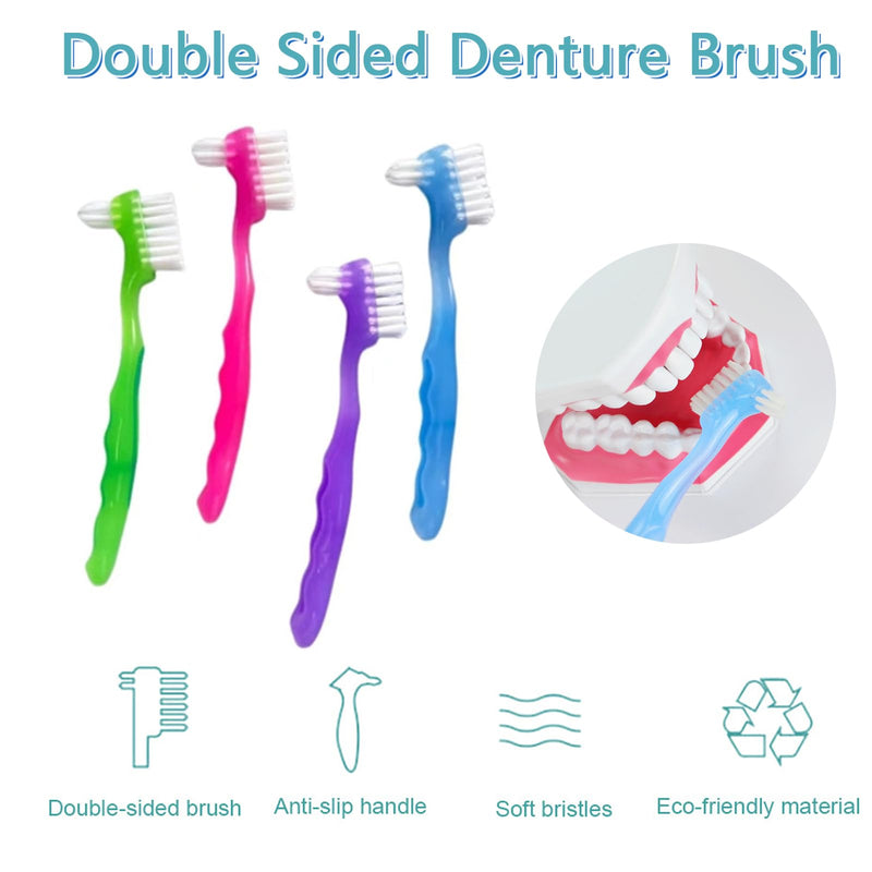 4 Pieces Denture Brush, Small Toothbrush for Dentures, Multi-Layered Bristles Ergonomic Rubber Handle for False Teeth Cleaning - BeesActive Australia