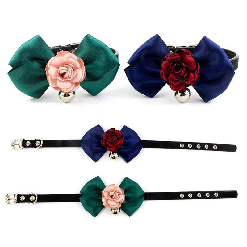 Nappa Leather Dog Collar Cute Cat Collar Necklace Jewelry with Flower Bow Tie and Bell Charm for Small Dogs Girl Yorkie Chihuahua Birthday Clothes Accessories (Pink, Size S) Pink - BeesActive Australia