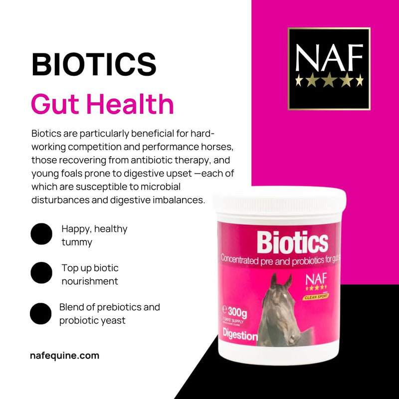 NAF Biotics 300g – Digestive Support Supplement for Horses – With Live Yeast & Prebiotics – Aids Gut Health, Nutrient Absorption & Digestive Balance – Ideal After Stress or Antibiotics 0.3 g (Pack of 1)