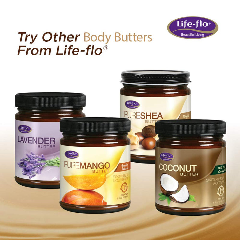 LIFE-FLO Pure Organic Cocoa Butter | Face & Body Moisturizer for Dry Skin & Scalp, Heels, Elbows, Stretch Marks | 9oz