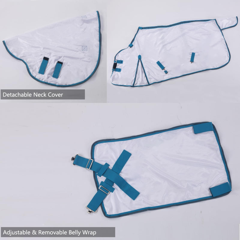 Horse Fly Sheet with Detachable Neck Cover & Belly Wrap, Adjustable Fly Sheet for Horses, Equine Airflow Mesh Summer Flysheet White 69 - BeesActive Australia