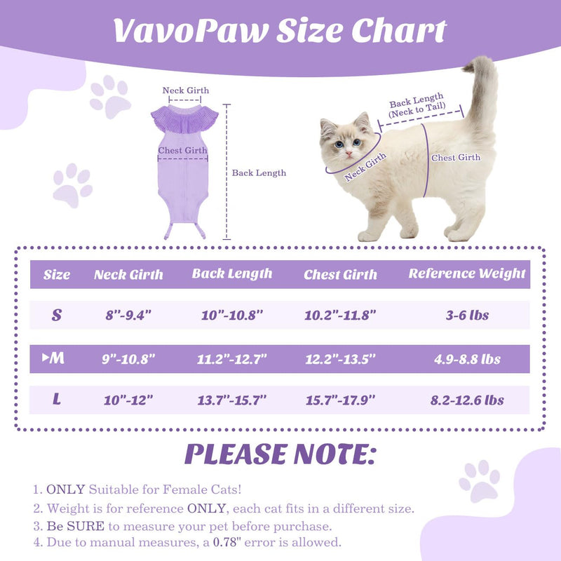 VavoPaw Cat Bodysuit After Surgery for Female Cats, Breathable Cat Clothing for Surgical Recovery for Abdominal Wounds, Soft Fabric Kitten Suit E-Collar Alternative for Cats, M Purple - BeesActive Australia