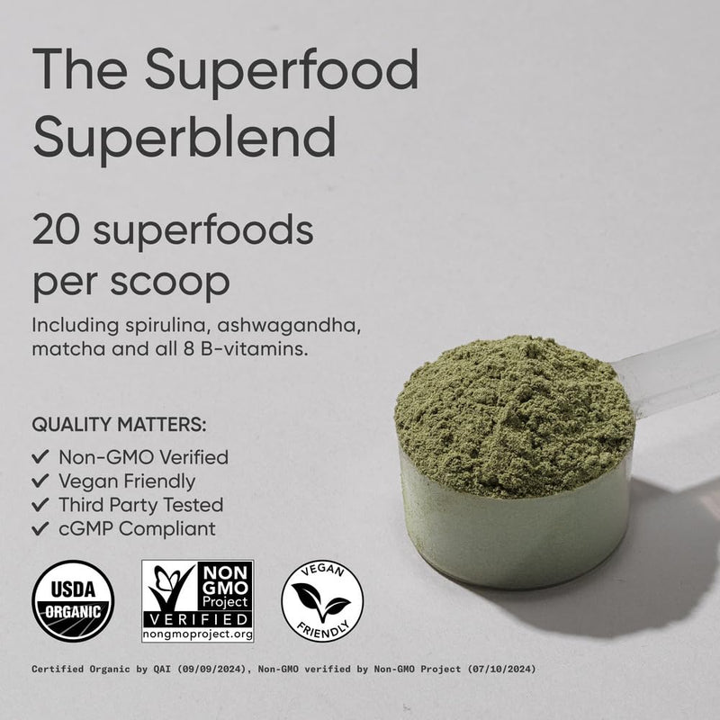 Sports Research® Organic Greens Superfood Powder, 11.6oz Pineapple Coconut | Superfood Powder w/ Spirulina, Adaptogens, Probiotics & 8 B Vitamins | Gut & Mood Support | Vegan, Sugar-Free & Low-Cal 11.64 Ounce (Pack of 1)