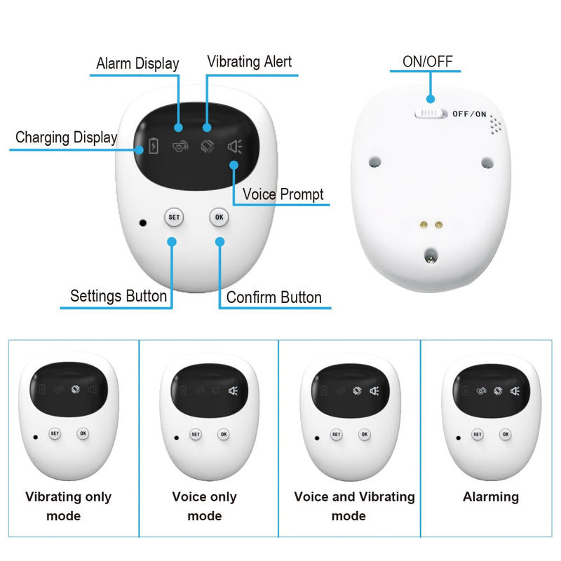 Wireless Bedwetting Alarm for Boys Girls, USB-C Rechargeable, Loud Sound, Strong Vibration, Pee Alarm, Potty Training for Kids, White