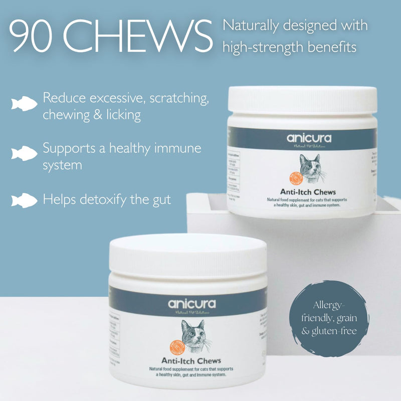 Anicura Anti-Itch Cat Chews 90g - All-Natural Supplement for Itchy, Dry, Allergy-Prone Skin – Supports Digestion, Immunity & Skin Barrier – With Fish Oil, Colostrum, Zinc & Probiotics