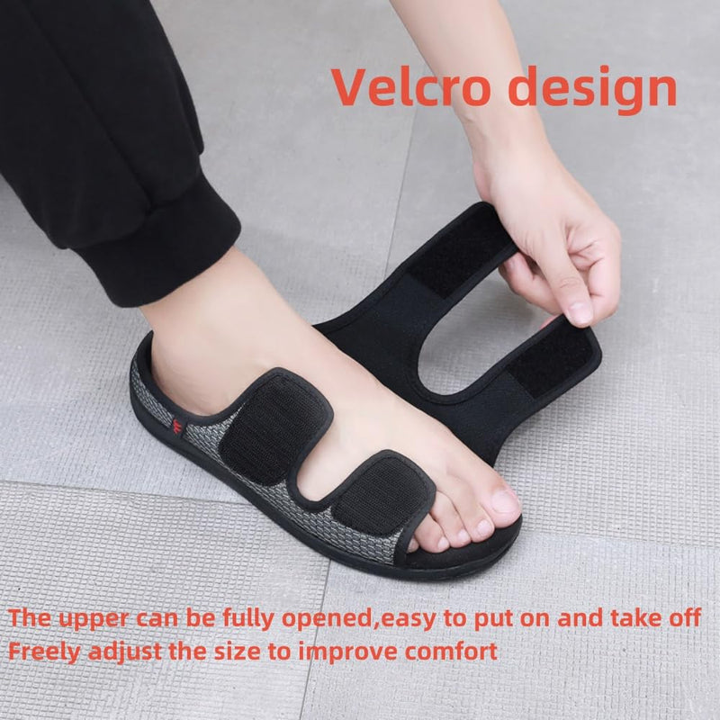 Extra Wide Diabetic Foot Shoes,Unisex for Swollen Feet,Adjustable Slippers,Men's Diabetic Sandals for Obesity,Hallux Valgus,Plantar Fasciitis,Arthritis,Black 10 Black - BeesActive Australia