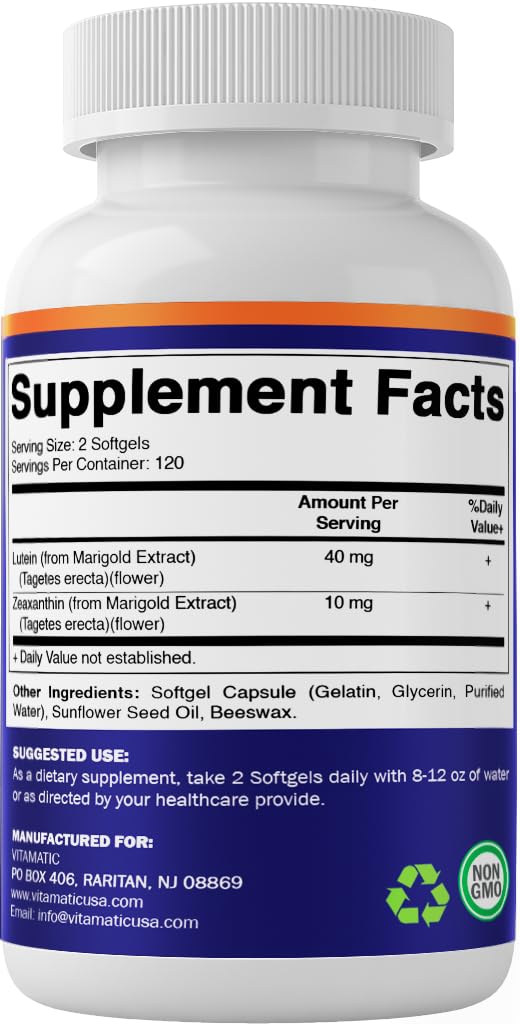 Vitamatic Lutein 40mg with Zeaxanthin 10mg, Eye Health Support Supplement, 240 Softgels - BeesActive Australia