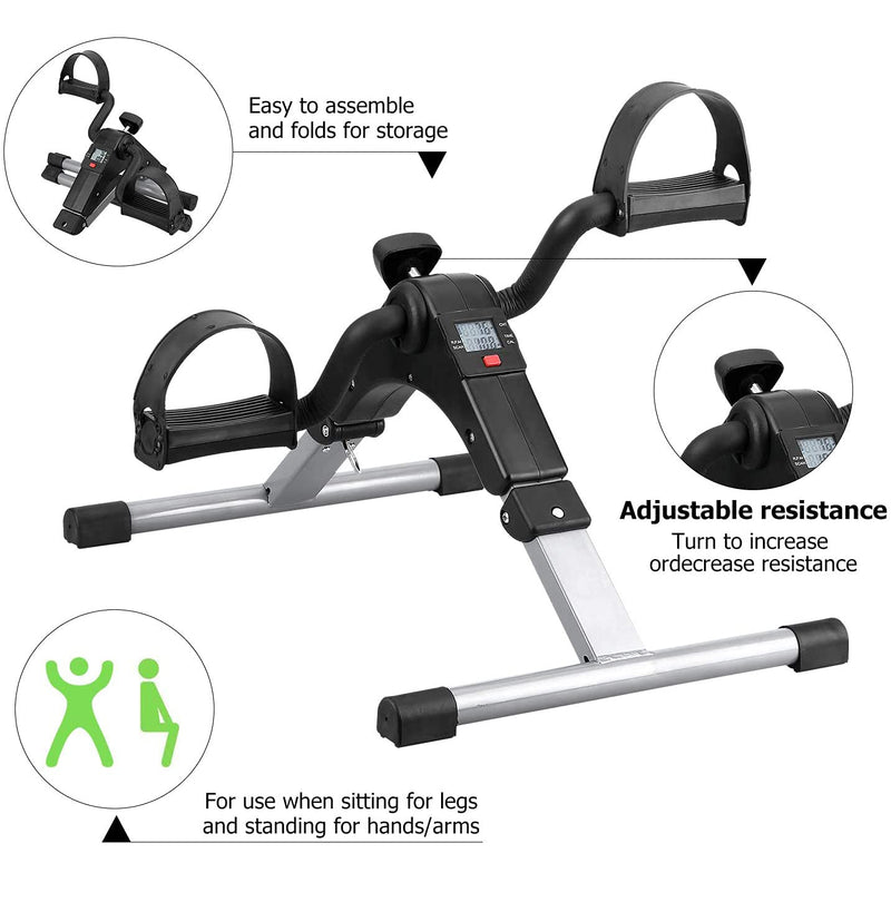 Folding Pedal Exerciser, Mini Under Desk Bike - Portable Foot Hand Cycle Peddler Machine Bicycle Exerciser for Arm Leg While Sitting Silver