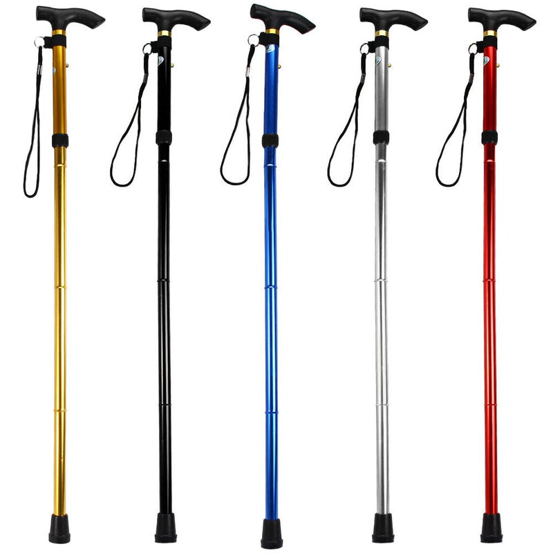 Folding Lightweight Walking Stick - Adjustable Aluminum Metal Collapsible Travel Cane with Non-Slip Rubber Base Black
