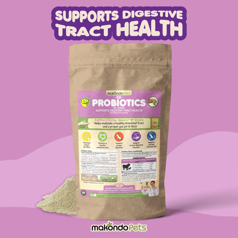Probiotics for Dogs & Puppies–Extra Strength 9 Species, 5 Billion CFU per Scoop of Powder Digestive Enzymes for Dogs. Gut Fiber & Allergy Relief Pouch (135 Serves)