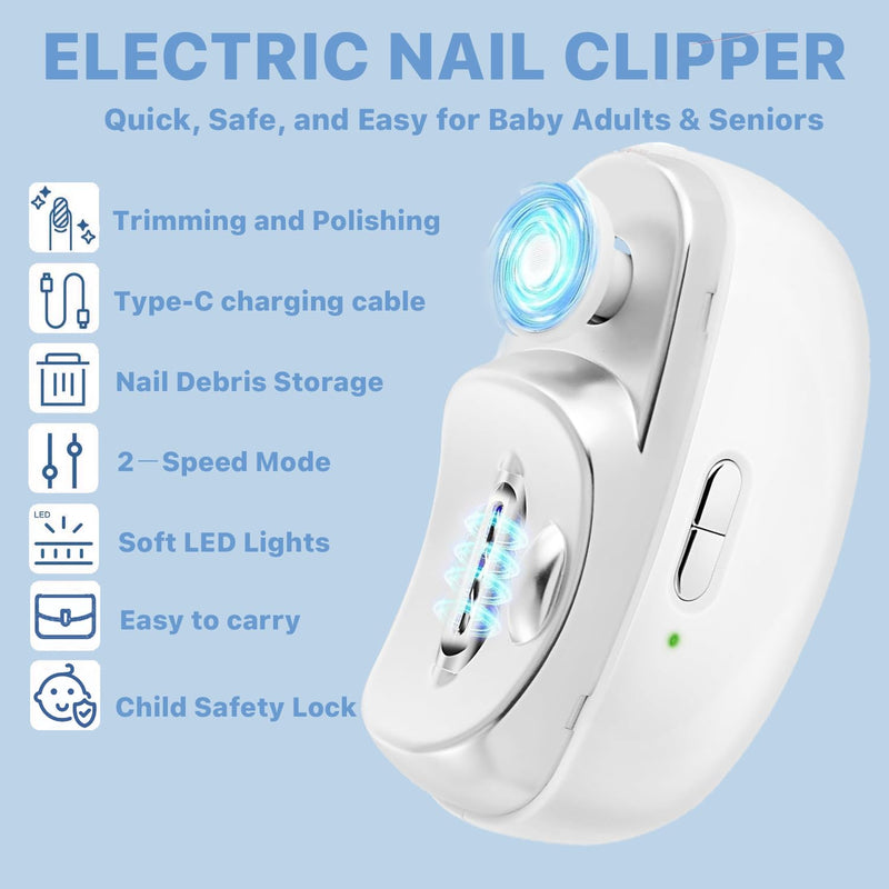 Electric Nail Clippers for Seniors, 2026 3 in 1 Electric Nail Clipper Multifunctional Electric Toenail Clippers for Adults，Kids with Polishing and 2 Speeds (White) white