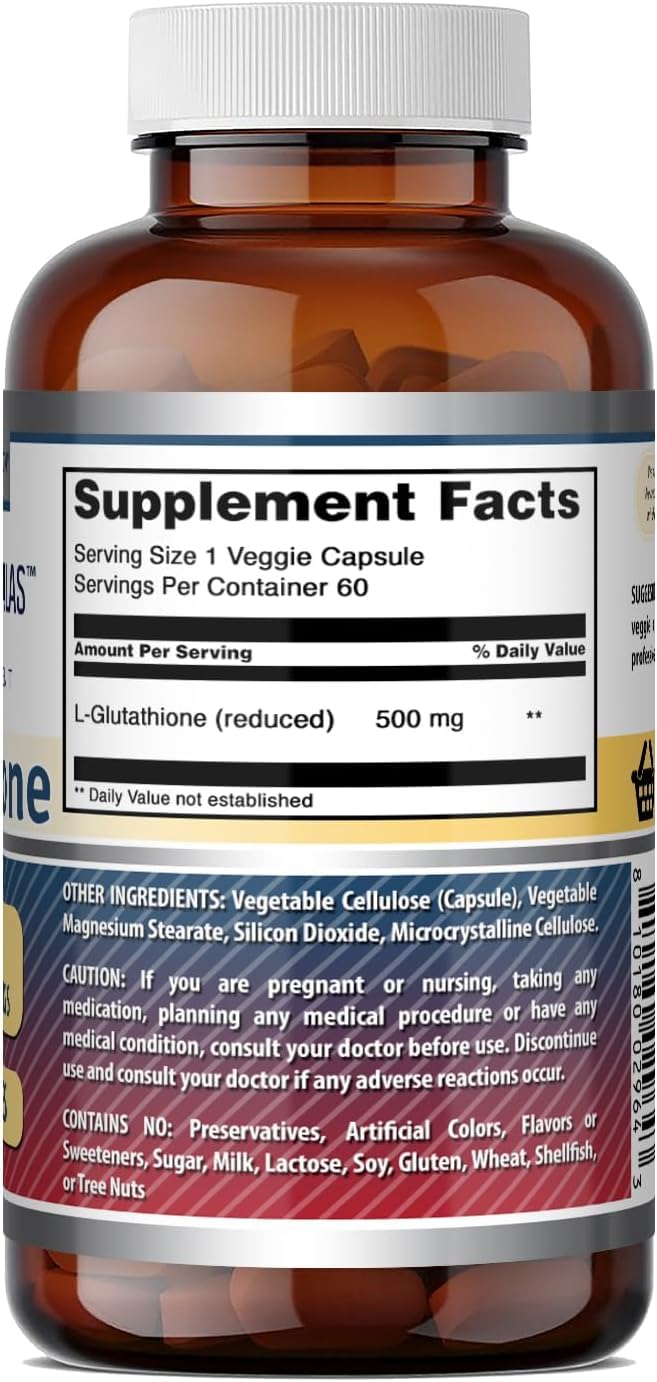 Amazing Formulas Reduced L-Glutathione Supplement | 500 Mg Per Serving | 60 Veggie Capsules | Non-GMO | Gluten Free | Made in USA | (Pack of 3) 60 Count | 3 Pack