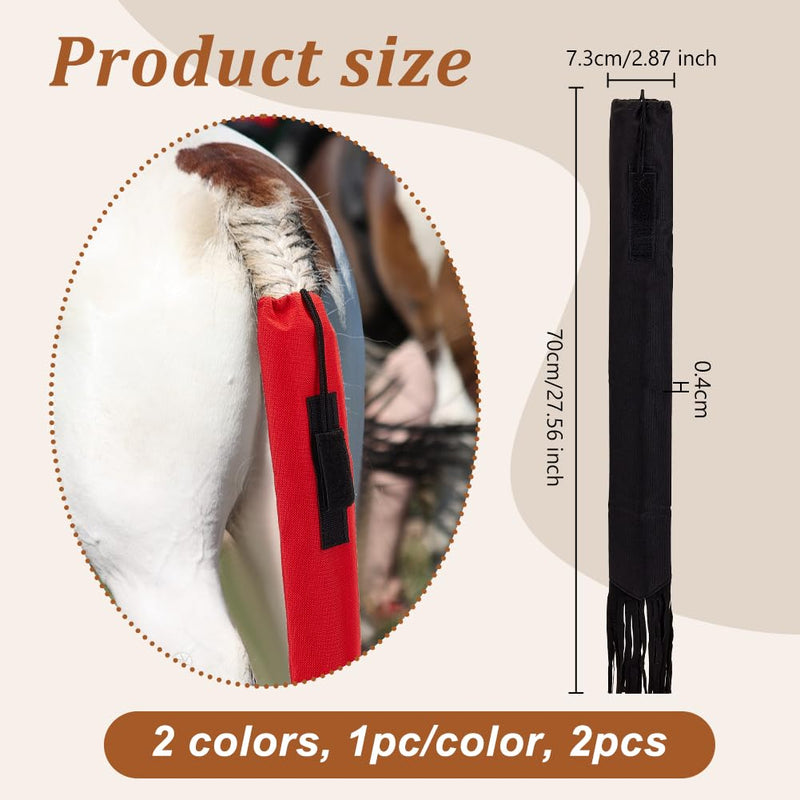 OLYCRAFT 2Pcs Horse Tail Bag with Fringe 27.5x2.9 Inch Waterproof Horse Tail Bags 4mm Thick Guard Tail Bag Stretchy Tail Bag for Equestrian Horses Accessory Keep Tail Clean -Black and Red Red & Black