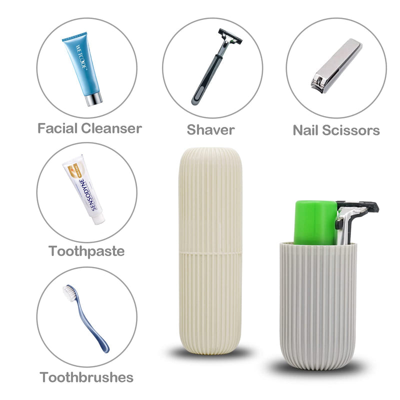 Jeopace Toothbrush Cup Portable Toothbrush Holder Multifunction Travel Cup Organizer Toothbrush Case and Carrier for Bathroom School Business Trip 2Pack Gray+White - BeesActive Australia