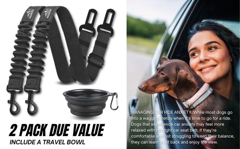 Norox Set of 3 Retractable Seat Belts: Adjustable Dog Seat Belt for Car | Sturdy, Durable, 360 Degree Rotating Elastic Straps for Pet Safety | Universal Fit Small to Large Dog Seat Belt Harness, Black - BeesActive Australia
