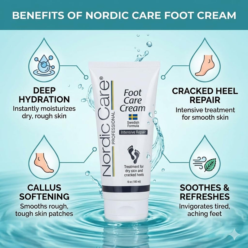 Nordic Care Foot Care Cream Intensive Repair | 10% Urea Treats Severely Dry Feet & Cracked Heels | Noticeable Results In Days 6 Ounce (Pack of 1) - BeesActive Australia