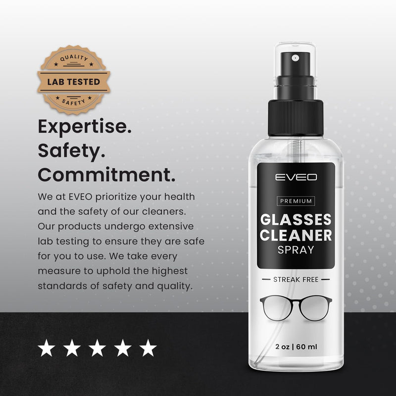 EVEO Glasses Cleaner Spray - Eyeglass Cleaner (No Streaks)| x2 Eye Glass Cleaners Spray + x2 Lens Cleaner Microfiber Cleaning Cloth, Glasses Cleaning Kit Eye Glasses Cleaner Spray & Cloth - 4oz(2ozx2) 2 Fl Oz (Pack of 2) - BeesActive Australia