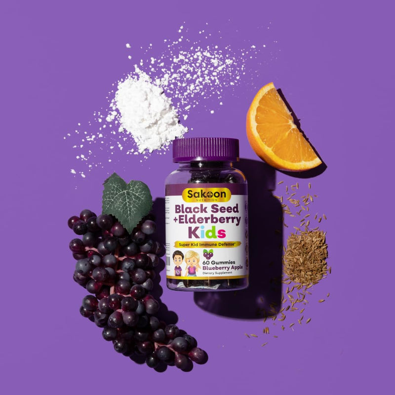Sakoon nutrition Elderberry Gummies for Kids with Black Seed Oil, Immune Support, with Vitamin C and Zinc, Delicious Berry Flavor, 60 Gummies