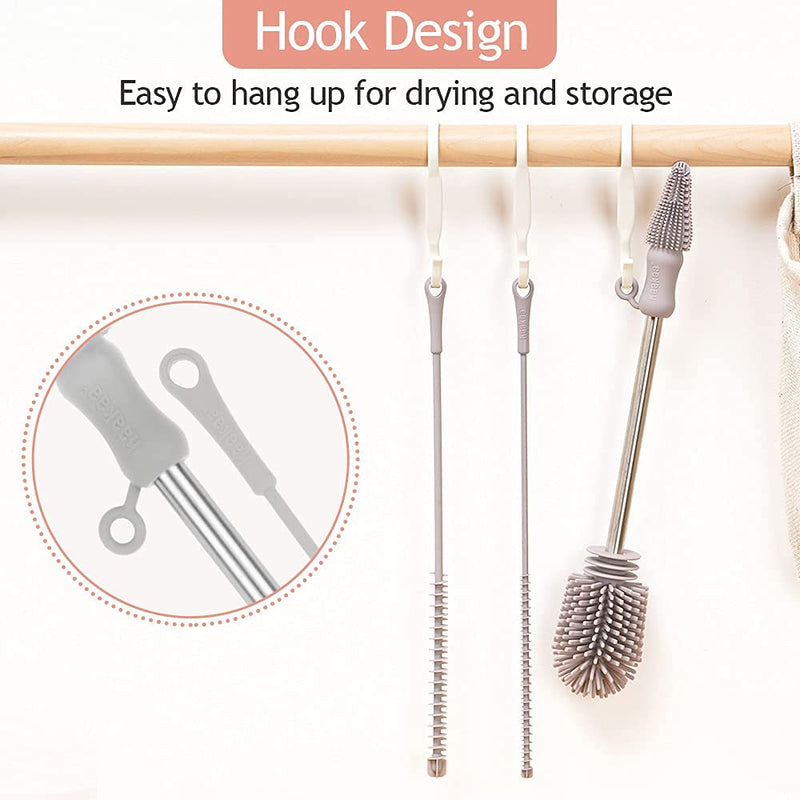 haakaa Silicone Cleaning Brush Kit - SUVA Grey - Bottle Brush for Breast Pumps, Breast Milk Collector, Baby Bottles, Nipples, Breastmilk Storage Bags - BeesActive Australia