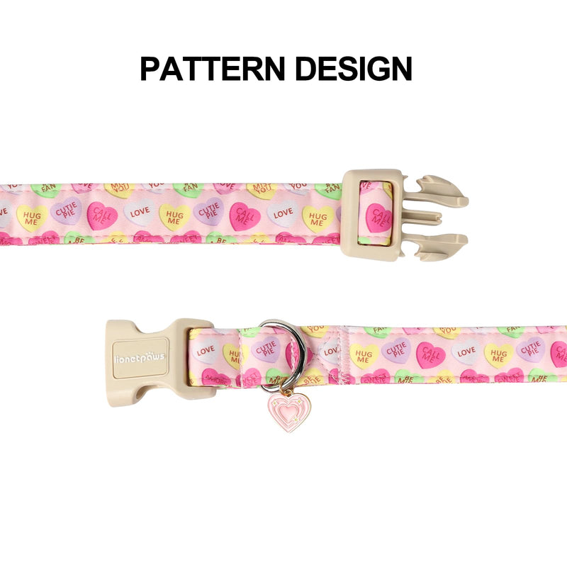 Lionet Paws Valentine's Day Dog Collar- Cute Pink Sweet Heart Dog Collars with Plastic Buckle, Light Adjustable Dog Collars for Small Dogs X-Small (Pack of 1) Heart Letter - BeesActive Australia