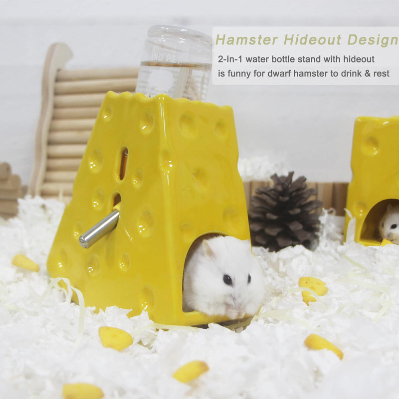 Hamster Water Bottle for Glass Tank, Adjustable Hamster Water Bottle Holder 125ML Syrian Hamster Water Bottle with Widen Bottom Stand Anti-Fall, Ceramic Cheese Water Dispenser for Mice Gerbil - BeesActive Australia