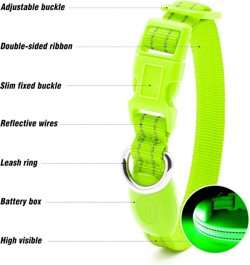Visinite Luminous Dog Collar, Waterproof, Adjustable, USB Rechargeable LED Dog Collars, Glows in the Dark, Luminous Dog Collar Keeps Your Small Dog Visible and Safe, Green, S Green S - BeesActive Australia
