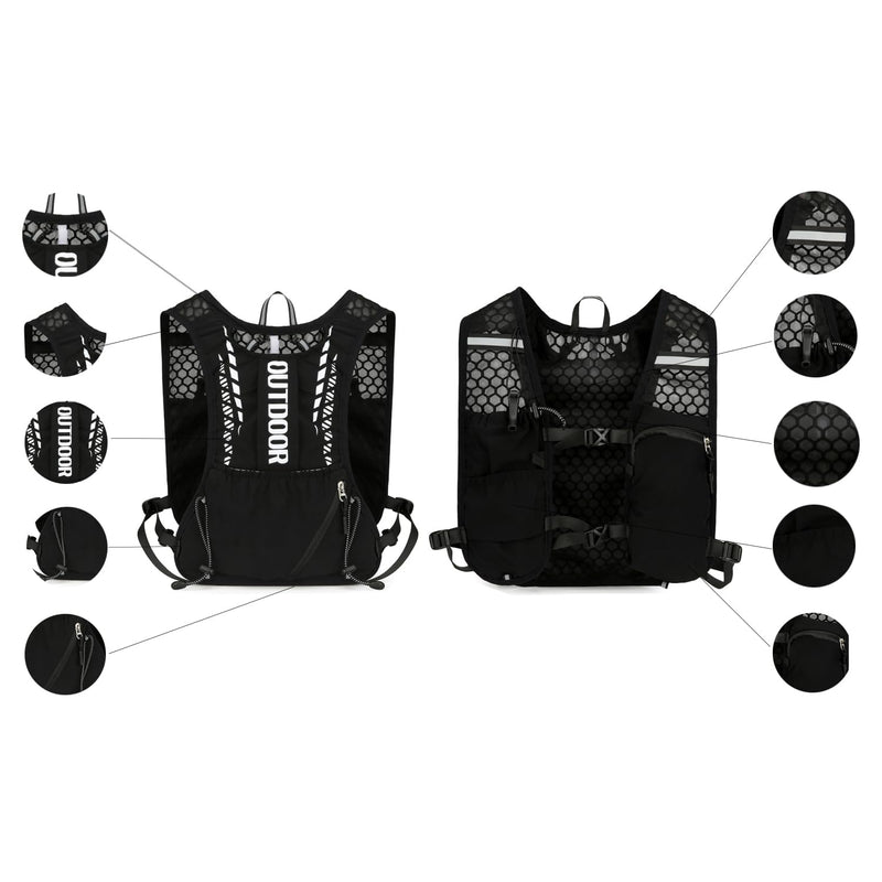 5L Hydration Backpack for Women and Men - Lightweight Running Vest with 1.5L Water Bladder, Water Backpack for Hiking, Running, Biking, Cycling and Rave, Adjustable Straps Black General