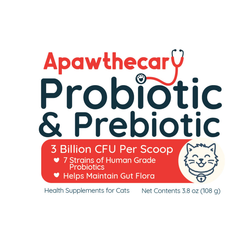 Apawthecary Probiotic and Prebiotic Supplement for Cats, 7 Strain Blend, 3 Billion CFU, Natural Pumpkin Carrot Flavor, Gut Health Support, 3.8 oz Powder with Measuring Scoop