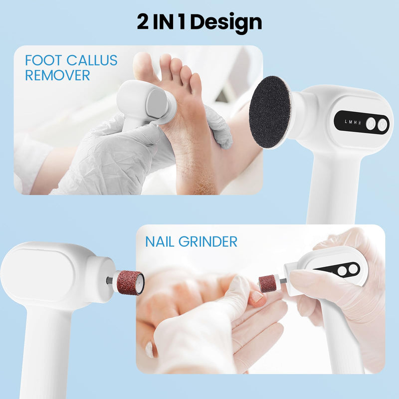 Electric Callus Remover for Feet, 2 in 1 Electric Foot File Grinder, Rechargeable Cordless Foot Scrubber for Dead Skin, Adjustable Speed with Sandpaper Discs, Professional Pedicure Tools,White Effortless Electric Foot Callus Remover White - BeesActive Australia