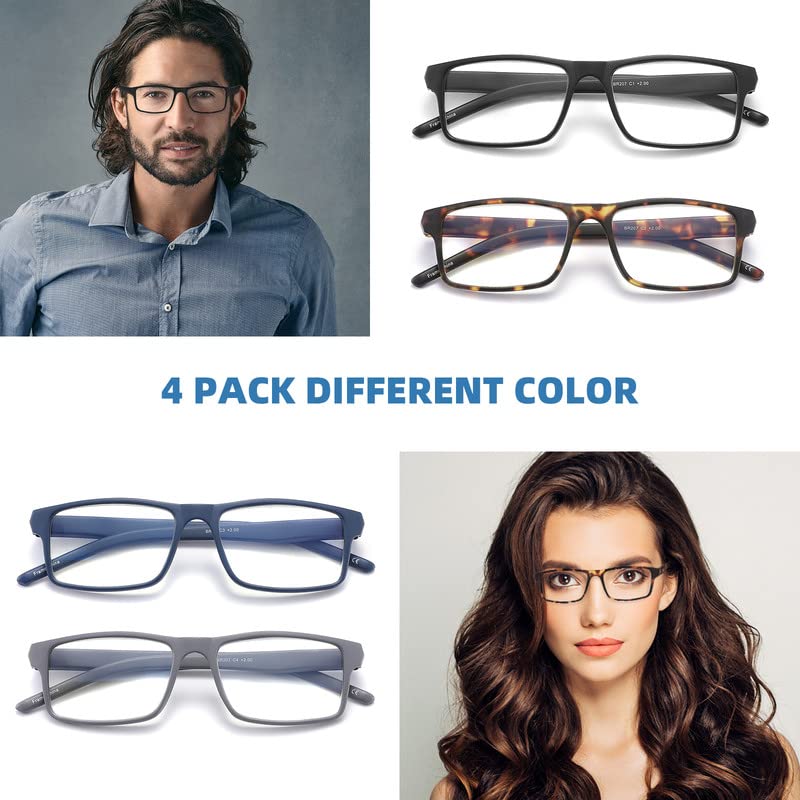 4 Pack Reading Glasses Blue Light Blocking for Men Women,Rectangular Frame Computer Readers with Spring Hinge,Anti Eyestrain/UV Ray Eyeglasses (1.5x) 4 Pack Mix 1.5 x - BeesActive Australia