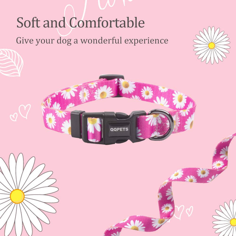 QQPETS Adjustable Soft Dog Collar: Print Flower Pink Multicolor Cute Patterns for XS Small Medium Large Pet Girl Boy Puppy Walking Running Training (S, Small Daisies) S - BeesActive Australia
