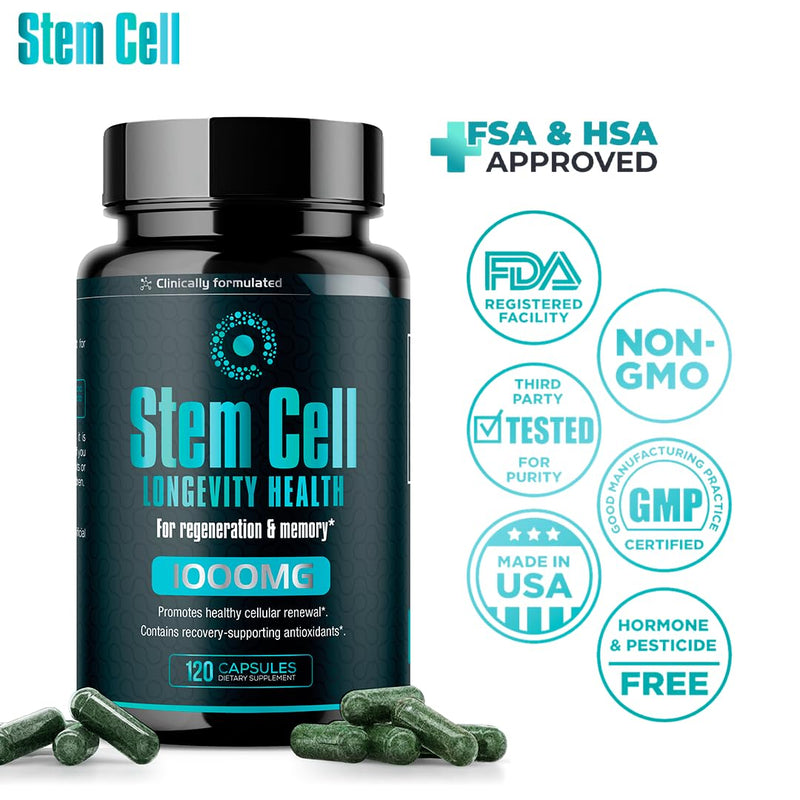 Premium Stem Cell Supplements 1,000mg (240 Caps) Boost Immunity, Reduce Joint Soreness, Support Natural Anti-Aging & Longevity with Spirulina & Chlorella for Vitality, Celulas Madre Health Formula 2