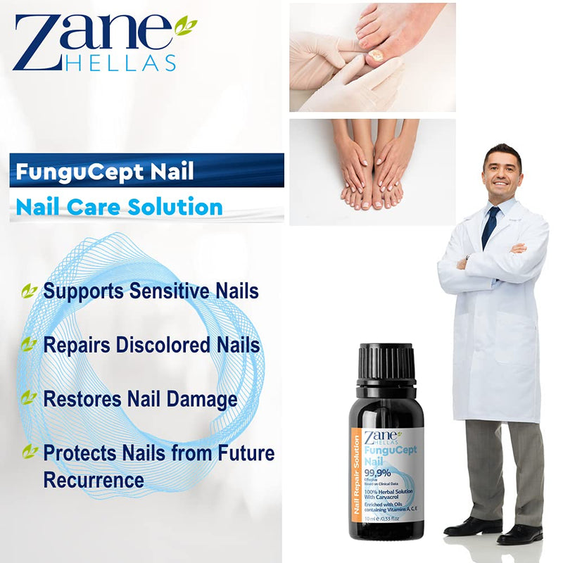 Zane Hellas FunguCept Nail Solution. Nail Solution for Discolored, Thickened, Crumbled Nails. Visible Results in 4 Weeks 0.33 oz -10ml - BeesActive Australia