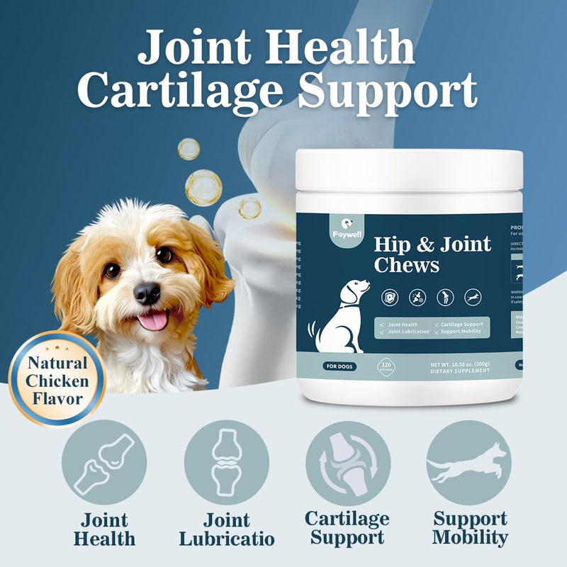 Hip & Joint Chews Supplement for Dogs, Glucosamine and Chondroitin for Joints Health and Muscle Recovery, 120ct/300g