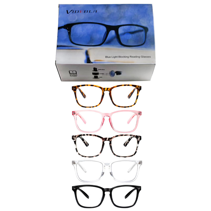 VIDEBLA 5 Pack Blue Light Blocking Reading Glasses,Spring Hinge Readers for Women Men,Anti UV Ray Filter Nerd Eyeglasses Mix 0.5 x - BeesActive Australia