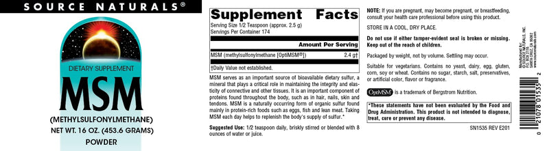 Source Naturals MSM, (Methylsulfonylmethane) - 16 Ounce Powder 1 1 Pound (Pack of 1)