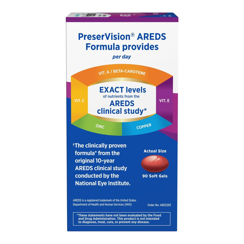 PreserVision AREDS Eye Vitamins Zinc & Vitamin C Supplement 90 Softgels | AREDS formula, macular support vitamins*, zinc, vitamin A, C & E, softgels, #1 eye doctor recommended brand1, eye health 90 Count (Pack of 1)