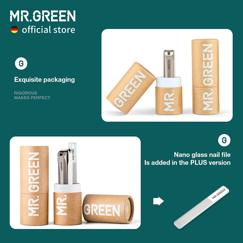 MR.GREEN Nail Clippers Anti Splash Fingernail Cutter Stainless Steel Manicure Tools Nail Scissors Detachable Design Nail Trimmer (L+Nano Glass File) Large with Nano Glass File