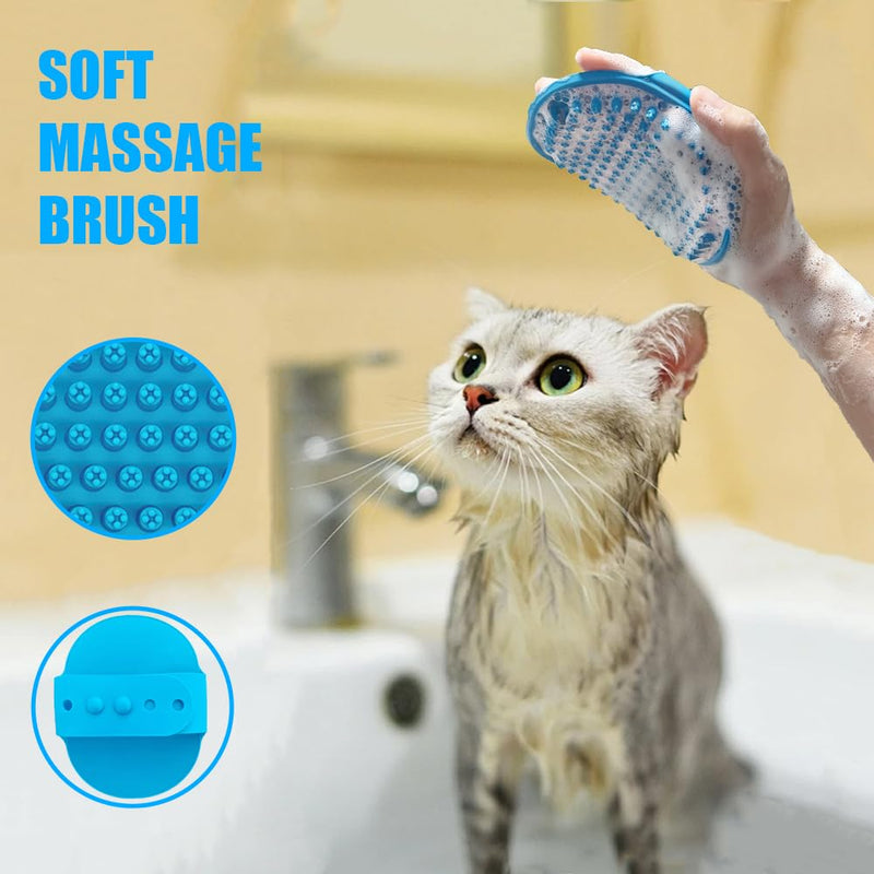 Cat Brush Shedding Brush Kit 5pcs - Cat Brush for Grooming for Long Haired Cats, Cat Brushes for indoor Cats, Dog Brush Kit for Small Dogs, Cat Brush for Matted Fur Hair with Flea Comb Set Blue - BeesActive Australia