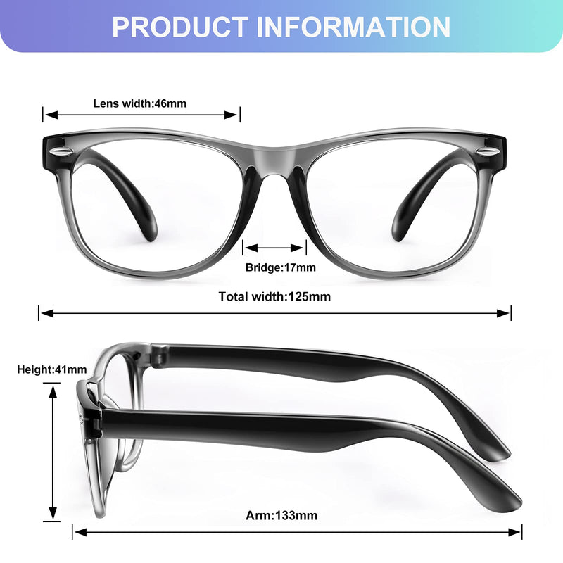 Okany Blue Light Glasses for Kids 3 Pack Blue Light Blocking Glasses for Teen Boys Girls Age 3-10 Grey Black+transparent+blue - BeesActive Australia