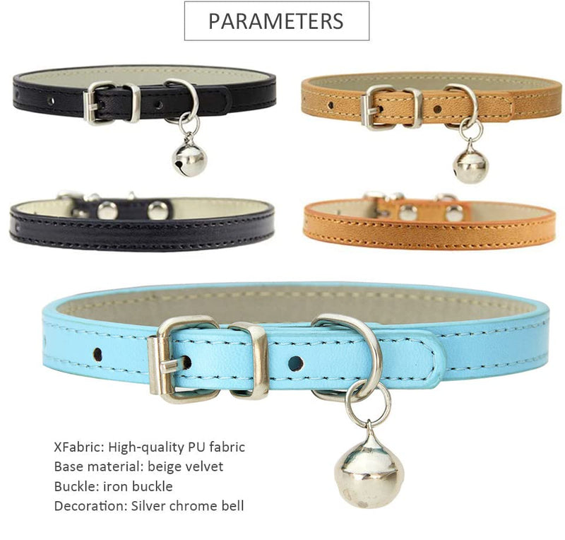XFentech Pack of 3 Cat Collars - PU Cat Collars with Metal Buckle and Bell Pet Collar Belt Collar for Cats Khaki, Brown, Black - BeesActive Australia