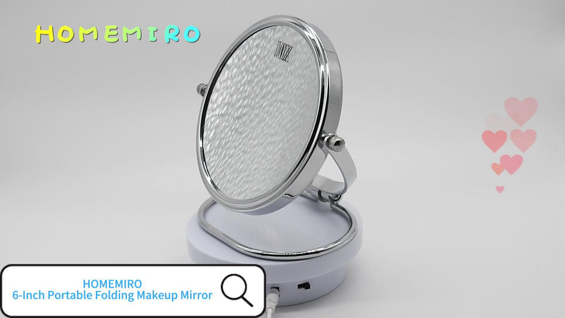 Portable Folding Travel Makeup Mirror,1X/10X Magnifying Vanity Mirror,6” Double-Sided 360° Swivel,Handheld & Wall Hanging Metal Mirror for Home and On-the-Go Use,Travel Storage Bag Included,No Light Silver-6in-10x