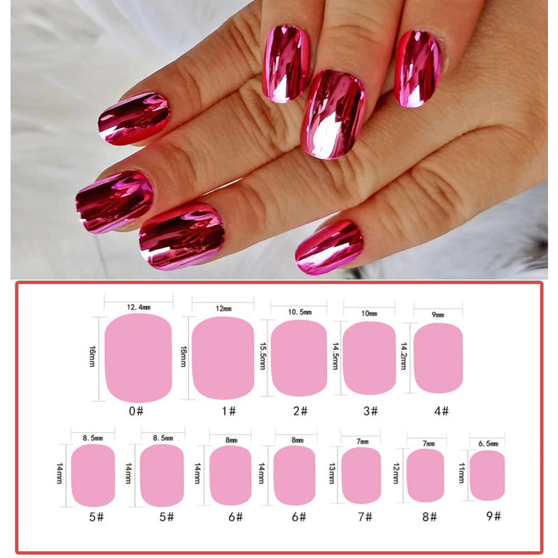 24 Pieces Mirror Chrome Kids Press on Nails Pre-glue Children Mirror Effect False Nails Short Oval Full Cover Artificial Fake Nails Metallic Rose Red Acrylic Nail Tips for Little Girls Gift (Rose Red) - BeesActive Australia