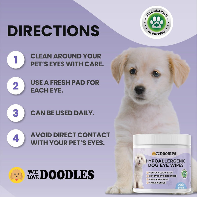 We Love Doodles Dog Eye Wipes - Gently Clean Eyes with Pre-Soaked Eye Wipes for Dogs, Effective Tear Stain Remover for Dogs, Safe Pet Eye Wipes for Crust & Eye Debris, Dog Eye Cleaner - 200 Pads 200 Wipes - BeesActive Australia