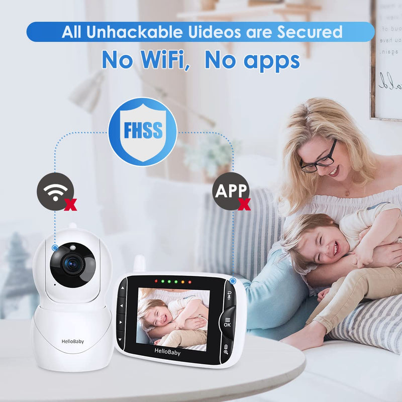 HelloBaby Monitor with Camera and Audio, IPS Screen LCD Display Video Baby Monitor No WiFi Infrared Night Vision, Temprature Screen Lullaby, Two Way Audio and VOX Mode (HB66pro) HB66pro - BeesActive Australia