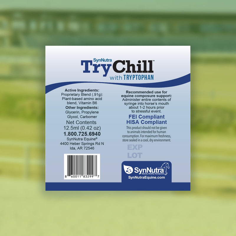 SynNutra TryChill™ 3 Pack | L-Tryptophan–Based Confidence & Composure Support for Horses | Non-Sedating, Show-Safe Formula | Supports Focus & Performance | 100% Natural | Made in USA 3-Pack
